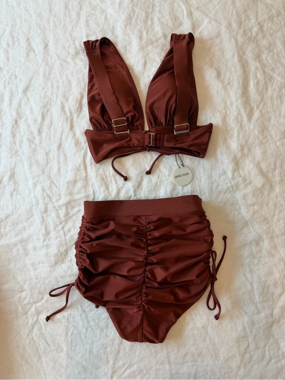 Andrea Iyamah Deep Brown Ruched Bikini Set